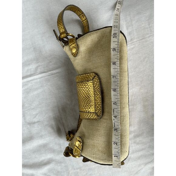 Tan & Gold Canvas Handbag/Purse, Small, Flap & Zipper Closure NWOT - Picture 3 of 7